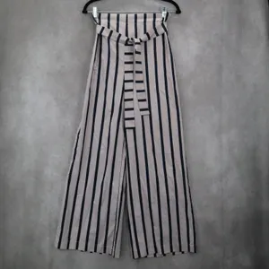 Blue Stripe‎ Belted Wide Leg Boho Pull On Straight Leg Trousers Pant S Small thumbnail 2