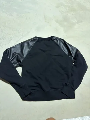 Evereve Black Sweatshirt with Faux Leather Shoulder Panels medium thumbnail 6