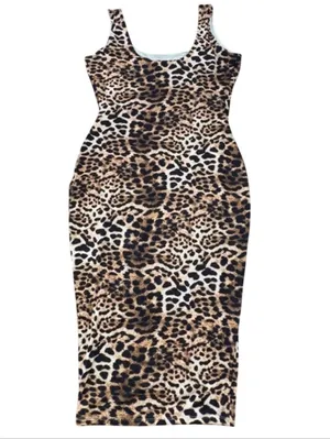 Naked Wardrobe Sculpt Midi Leopard Print Dress Plus Size 3X Brown NW New thumbnail 2