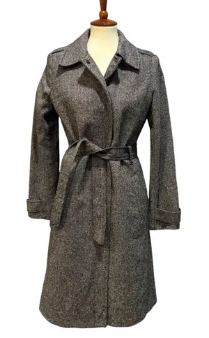 Vintage Y2K Old Navy Gray Herringbone Trench Coat Duster Jacket Medium thumbnail 1
