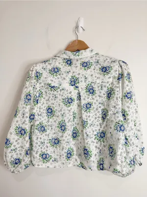 Zara Collared Button-down Balloon Sleeve Crop Blouse Burnout Floral Print size L thumbnail 4
