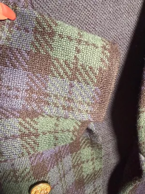 Ann Klein Double-Breasted Green & Navy Plaid Sweater Peacoat Cardigan Medium thumbnail 7