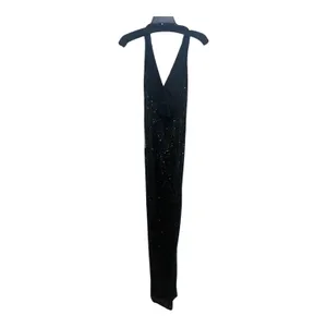 NWT Jay Godfrey Vintage Designer- Black Beaded Halter,‎ Floor Length V-Neck thumbnail 4