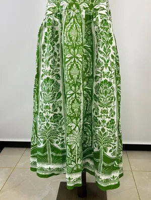 NWOT Farm Rio Floral Delicate Tapestry Linen Drop-Waist Midi Dress Size XL Green thumbnail 6