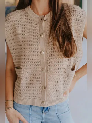 Elan Sleeveless Knit Sleeveless Sweater Cardigan - Taupe Size Medium thumbnail 8