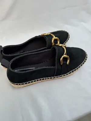 Zara Black Swede Espadrille Flats with Gold Buckle 39 thumbnail 6