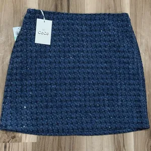 NEW Cece Tweed Shimmer Mini Skirt Blue Silver Women’s 8 thumbnail 1