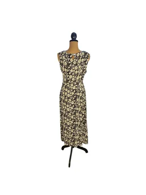 Vintage 90s More Jazz Size 18 Petite Daisy Floral Crinkle Midi Dress thumbnail 3