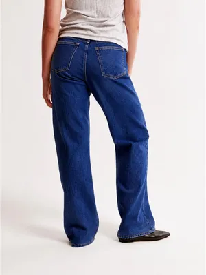 Abercrombie Curve Love The Baggy Low Rise Jeans Medium Wash Blue 32 Long thumbnail 2
