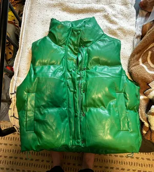 Green faux leather vest thumbnail 1