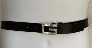 GUESS Elegant Black LEATHER Belt with Rhinestone Buckle Sz: M thumbnail 1