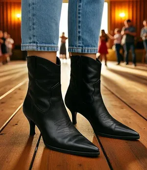 Universal Threads Black faux Leather calf length cowgirl Boots. thumbnail 1