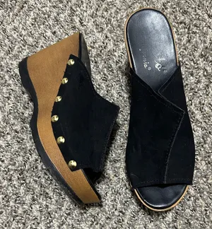 Callisto of California Black and Brown Wedge Sandals thumbnail 1