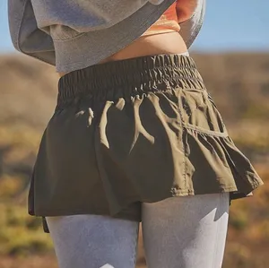 New Free People Dark Green Get Your Flirt On High Waist shorts spring active thumbnail 1