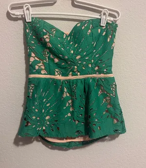 Judith March Small Strapless Green Lace Peplum top with Nude Underlay thumbnail 1