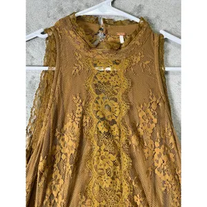 Free People Verushka Mini Dress Size 12 Golden Honey Lace Fit Flare Boho 12 thumbnail 2