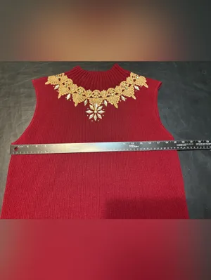 Vintage 80s 90s Burgundy Jeweled Sweater Vest Gold Applique Mock Neck USA OS thumbnail 7