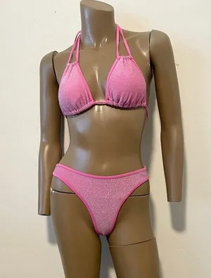 Aerie glitter pink bikini swimsuit set small XS SW2 7013 thumbnail 7
