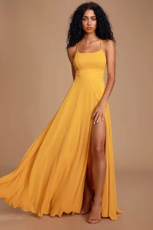 Lulus Dreamy Romance Mustard Yellow Backless Maxi Dress thumbnail 1