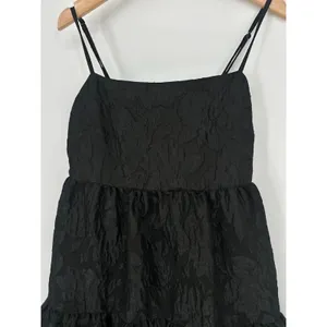 J. CREW Size 2 Floral Jacquard Strappy‎ Tiered Mini Dress Black Party Holiday thumbnail 3