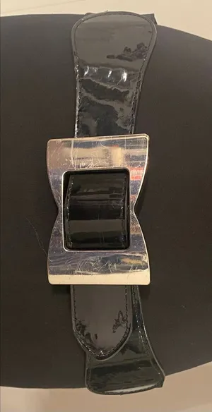 Black Wide Stretch Waist Belt Silver Bow Buckle Patent Cinch 8 Retro Statement thumbnail 1