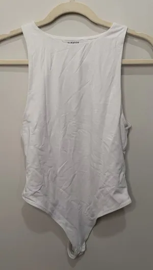 Babaton Aritzia White Sleeveless Bodysuit‎ High Neck Snap Closure Medium thumbnail 1