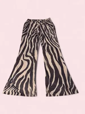 Zebra Print Flare Pants - Black & Cream thumbnail 2