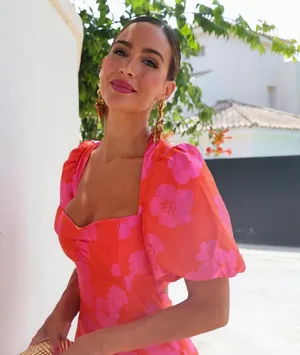 Zara dress mini puff wide sleeve cut out hot Pink Floral wedding summer vacation thumbnail 2