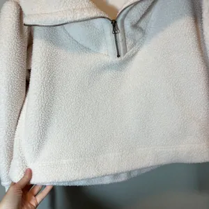 Free People Women's Sherpa Fleece Quarter Zip Pullover Cream White Cropped Small thumbnail 5
