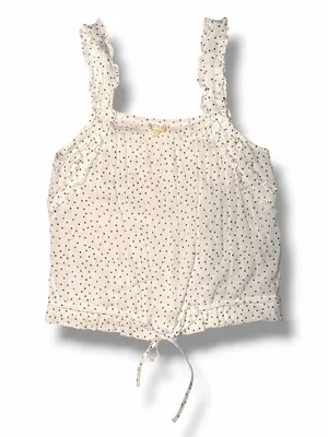Hem & Thread Women's Polka Dot Ruffle Strap Tie Front Tank Top thumbnail 1