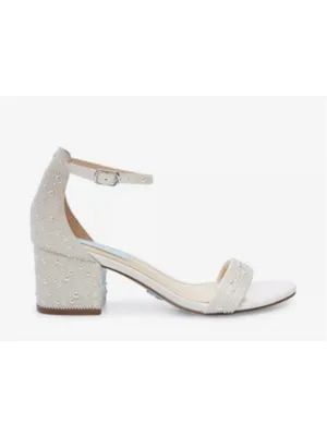 Betsey Johnson Mari White Pearl Embellished Block Heel Sandals Size 5 thumbnail 2