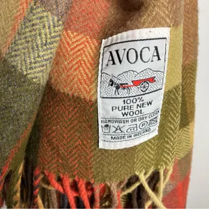 Avoca 100% wool blanket scarf fall colors plaid‎ fringe 25” x 59” thumbnail 4