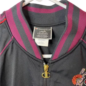 Champion Track Jacket‎ Floral Logo Women's L Black & Purple Varsity Streetwear thumbnail 4