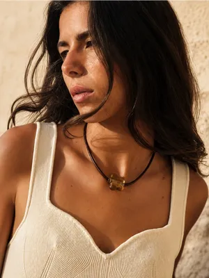 NWT Free People Under the Sea Collar Brown Flower Cord Necklace thumbnail 1