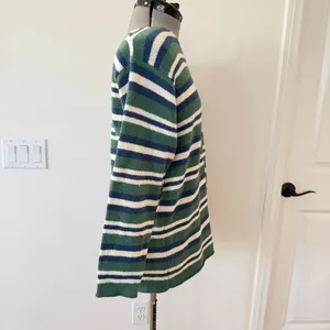 Vintage Women's Cherokee Acrylic Sweater Size L, Green White Strips V Neck thumbnail 2