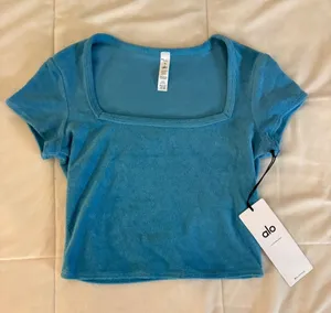 ALO Yoga Terry Beachside Crop Top Blue Splash thumbnail 1
