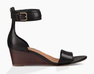 UGG Char Black Leather Wedge Sandal Women Sz 8 Wood Zip-up Open Toe Ankle Strap thumbnail 1