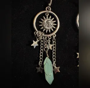 Celestial Moon Sun Star Chandelier Silver Tone Faux Crystal Dangle Earrings thumbnail 2