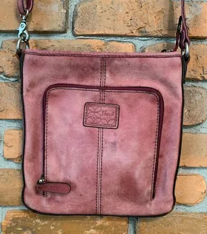 Fossil‎ Women's Y2K Leather Double Pocket Crossbody Bag Pink Small Size thumbnail 1