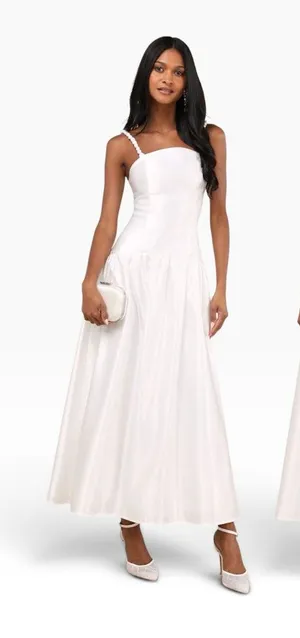Lulus Modern Adoration White Satin Backless Lace-Up Maxi Dress size XL NWT thumbnail 1