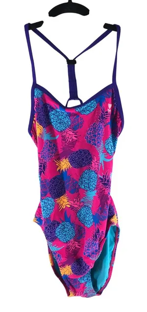 TYR Womens One Piece Swimsuit Panama Valleyfit Open Back Pink Pineapples 34 US M thumbnail 1