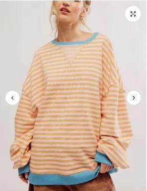 Free People We The Free Classic Striped oversized Crewneck Size Large thumbnail 1