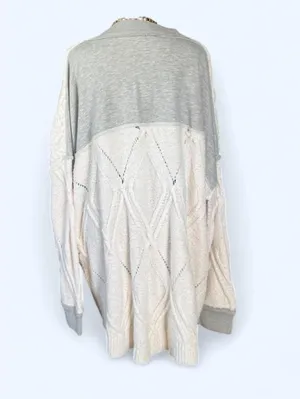 Free People Boho Distressed Oversized Cable Knit Tunic Sweater size medium 🤍 thumbnail 4