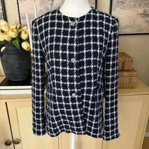 ZARA Tweed Preppy Knot Button Blazer Jacket‎ Size Large thumbnail 3