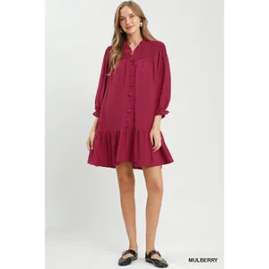 Umgee Smocked Ruffle Detail Tiered Mini Dress - Mulberry‎ - Small thumbnail 4