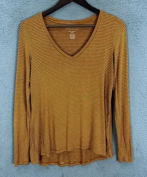 American eagle top womens XS burnt orange striped soft‎ & sexy slub oversized thumbnail 1