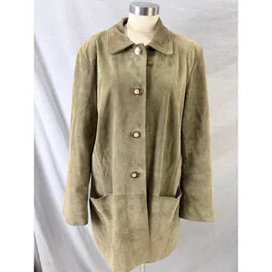 J. Jill Womens Olive Green 100% Calfsuede Leather Satin Lined‎ Car Coat Size M thumbnail 4