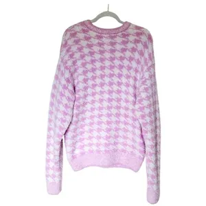 Skims L/XL‎ Cozy Knit Pullover Petal Pink Houndstooth Oversized Lounge Valentine thumbnail 2