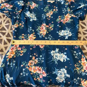 LOFT Floral Chiffon Drop Waist Puff Sleeve‎ Flutter Midi Dress Size 4 thumbnail 14