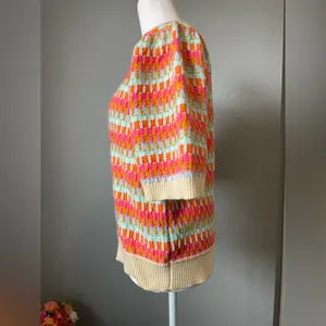THML Colorful Ribbed Knit Quarter Sleeve Sweater Multicolor Neon Pink Orange thumbnail 3